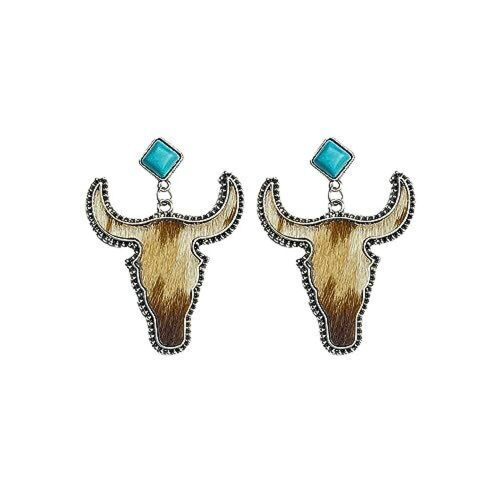 4035 Western Cowgirl Earrings Cow Cattle Head Leather Dangle Earrings
